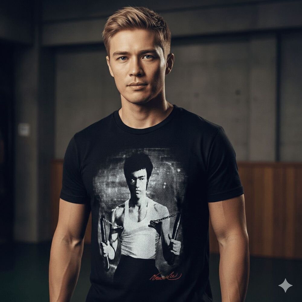Bruce Lee Shirt with‎ Nunchucks Offically Licensed Mens Large Shirt Black
